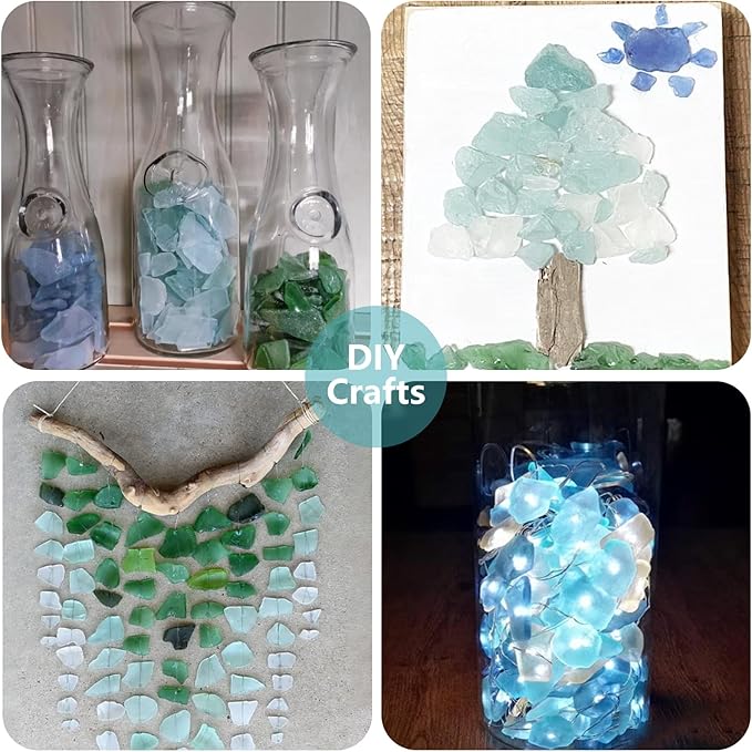 Sea Glass Block - 1LB Green Mixed Frosted Sea Glass - Vase Filler and Aquarium Ornament, DIY Craft Supplies for Art, Sea Glass Decor, Beach Weddings, and Home Decor