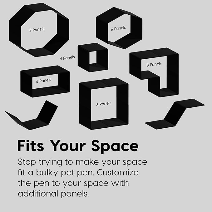 IRIS USA 24" 8-Panel Puppy Playpen, 83.5 x 83.5 x 23.63, Dog Playpen, Dog Play Pen Indoors, Pet Fence, Small Pets, Black