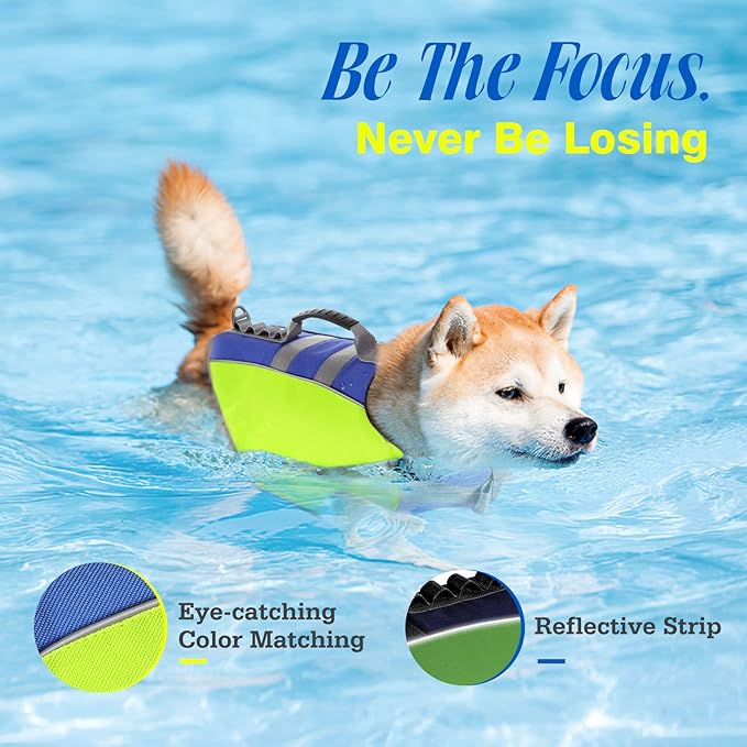 Pawaboo Dog Life Jacket - Reflective Safety Vest with Strong Buoyancy & Rescue Handle, Ripstop Dog Lifesaver for Swimming, Boating - Bright Yellow, S