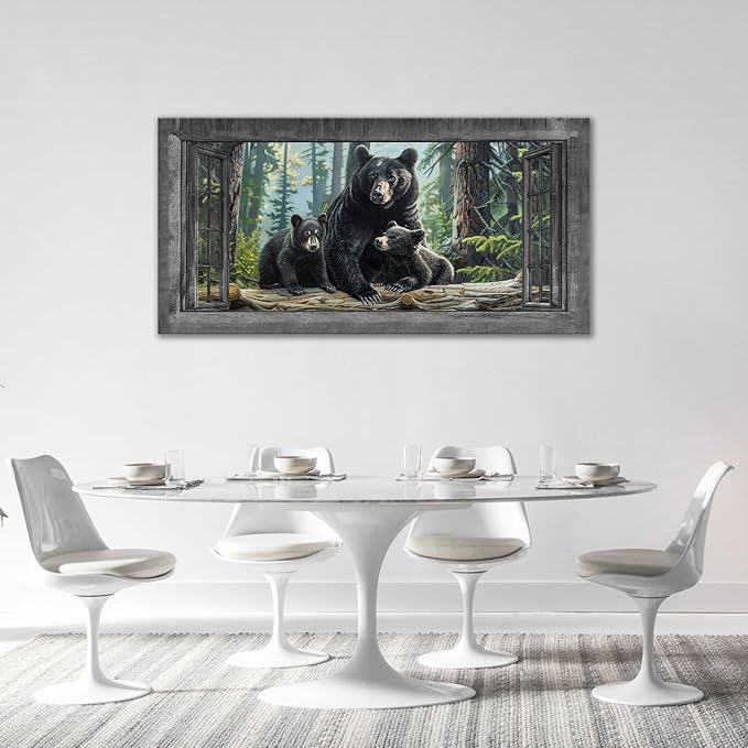 Large Wall Art Black Bear Canvas Cabin Living Room Pictures Prints Forest Oversize Wall Decor Animal Painting Artwork for Bedroom Dining Office Home 60"x30"