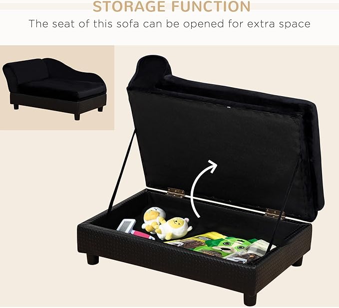 PawHut Luxury Fancy Dog Couch with Hidden Storage, Small Dog Sofa Bed with 2" Soft Foam, Modern Pet Furniture for Puppies & Little Breeds, Black