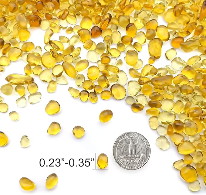 Keedolla Decorative Fish Tank Pebbles Marbles 0.93LB, Sea Glass Stones Beards Pebbles Gravel Rock for Fish Tank, Garden and Vase Fillers - Light Yellow