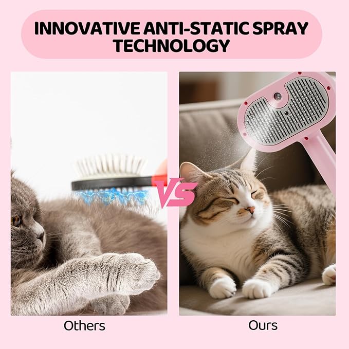 Cat Steam Brush-3 in 1 Pet Brush,Dog Shedding Tool Self Cleaning Pet Spray Depilation Comb with Release Button,Dog Steam Brushs,Cat Grooming Supplies for Long Short Haireds