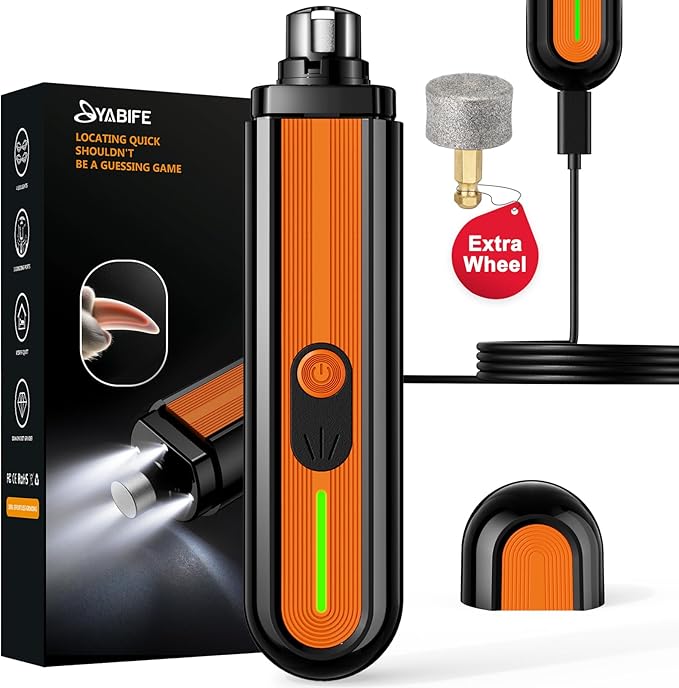 YABIFE 4-Lights Dog Nail Grinder, Easy Quick Locate Dog Nail Trimmers, for Puppy Paw Toenails or Pets from Small, Medium to Large, with Travel Lock, Whisper Quiet, Heavy Duty 3 Speeds