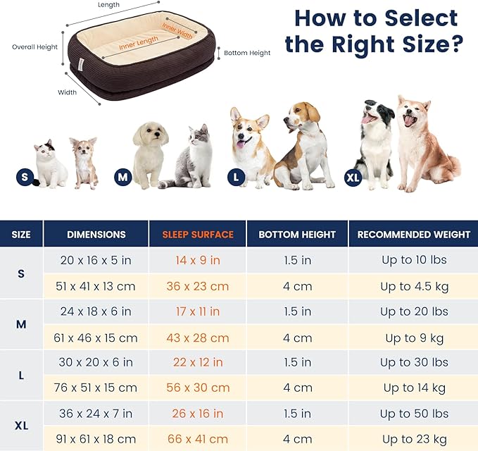 Orthopedic Dog Bed for Large Size Dog Washable Cover, Egg Crate Foam Cat Bed for Senior Cat,Oval Kennel Bed, Pet Couch Bed with Four Sided Bolster, Removable Washable Cover Non-Slip Bottom, Brown
