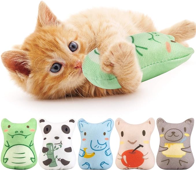 Dorakitten Catnip Toys for Indoor Cats - 5PCS Plush Cat Chew Toys Teething Interactive Catnip Filled Kitten Toy Soft Pet Toy
