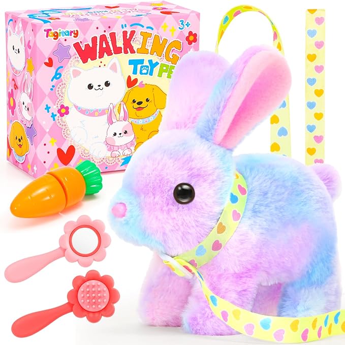 Tagitary Plush Toys Hopping Easter Stuffed Bunny with Sounds,Wiggling Ears,Jumping,Twitching Mouth and Nose,Easter Basket Stuffer Decor School Prize Birthday Gift for Kids