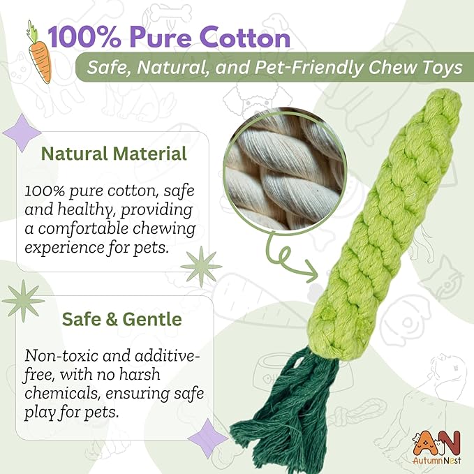 3PCS Green Woven Pet Chew Set, Dog Chew Accessories, Cat Interactive Chews, Safe & Durable Braided Chews for Dogs, Cats & More Pets