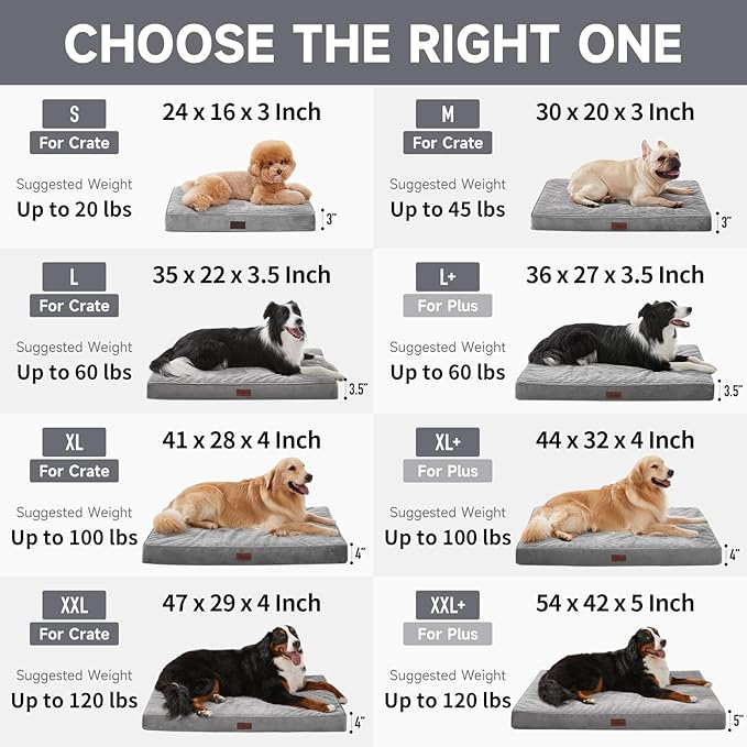 OhGeni Orthopedic Waterproof & Machine Washable Dog Bed for Extra Large Pets, Suitable for Crates, Cat Mat with 25D Egg Crate Foam, Non-Slip Bottom & Removable Cover, Invisible Zipper, 47 Inches(Gray)