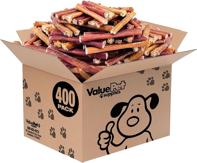 ValueBull Bully Sticks for Dogs, Thick 6 Inch, 400 Count Wholesale Pack - All Natural, Grass Fed, Single Ingredient, Long Lasting Dog Treats