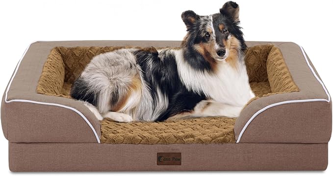 Orthopedic Dog Beds, Waterproof Memory Foam Large Sized Dog Bed with Sides, Non-Slip Bottom and Egg-Crate Foam Big Dogs Beds with Removable Washable Cover(Large,Brown)