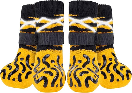 Reflective Dog Socks to Prevent Licking Paws, Dog Paw Protector, Hardwood Floors Anti Slip, Non Slip Dog Socks with Grippers, Dog Booties and Paw Protectors for Indoor Use X-Small
