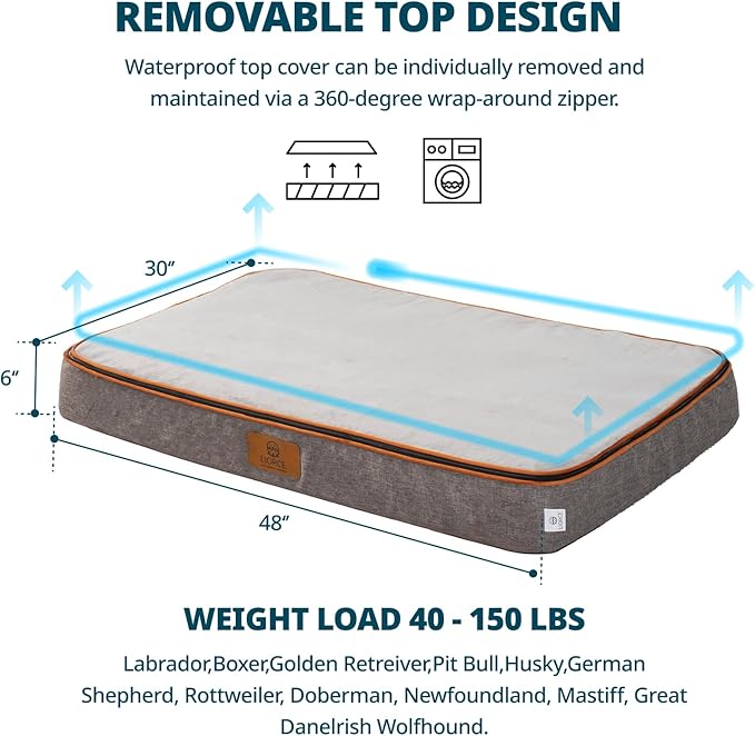 Orthopedic Memory Foam XXL Dog Bed - 6" Thick Beds for Extra Large Sized Dog - Waterproof Removable Washable Cover & Wrap-Around Zipper - Ultimate Comfort & Easy Maintenance, Light Grey