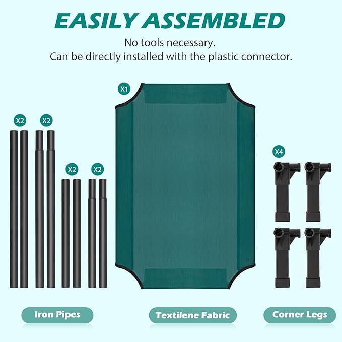 Heeyoo Elevated Dog Bed, Cooling Raised Pet Cot with Chew Proof Washable Breathable Mesh and Metal Frame, Portable Dog Cot Bed with No-Slip Feet for Outdoor or Indoor Use