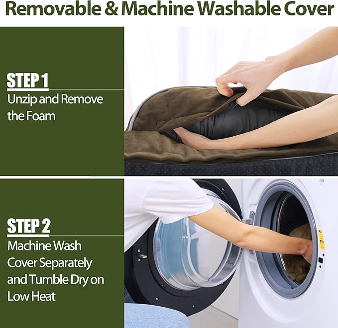 XXL Dog Bed with Bolsters, Waterproof Orthopedic Dogs Beds for Extra Large Dogs, Memory Foam XLarge Dog Beds with Removable Washable Cover, Nonskid Bottom (XX-Large,Brown)