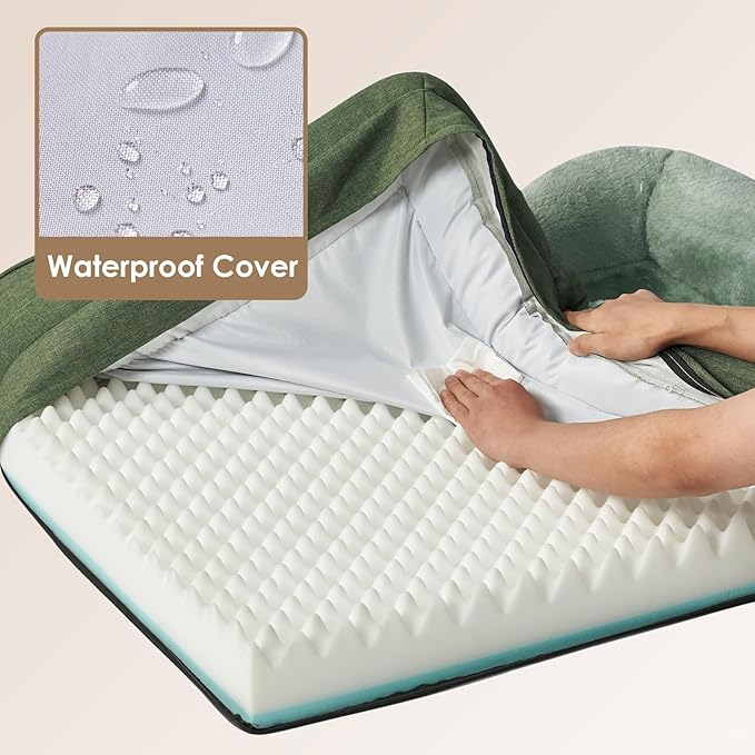 EHEYCIGA Memory Foam Dog Bed for Medium Size, Orthopedic Dog Sofa with Sides and Waterproof Liner, Washable Bolster Pet Couch with Removable Cover, 30x20x6.5 Inch, Green