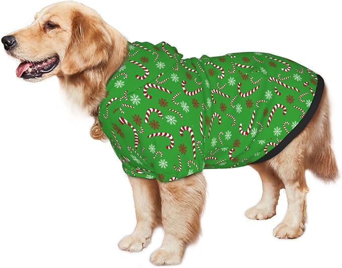 Green Candy Cane Hoodie,Christmas Cosplay Dog Clothes with Pocket and Hat Winter Clothes Sweaters XXX-Large