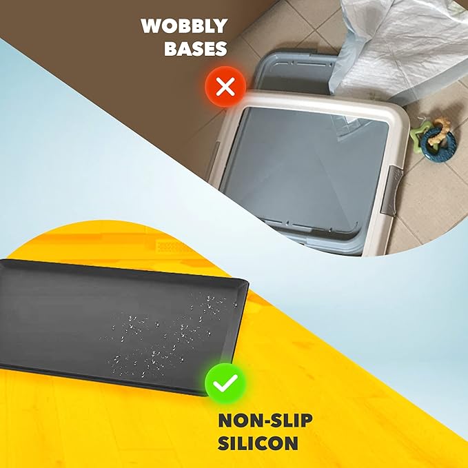 TidyFriend 2 Pack Dog Pee Pad Holder Tray Fits for 24” x 24” Wee Wee Pee Pads - Stable Grip, Raised Edges, Quick-Wipe Silicone Surface Dog Potty Tray Holder for Indoor Flooring Protection (Black)