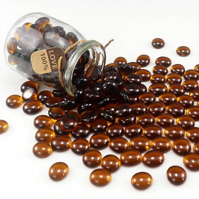 2.16LB Glass Beads Vase Filler Aquarium Gravel Decor Flat Glass Marbles Gems Pebbles Fish Tank Rocks Home Decorative Art Craft - Amber