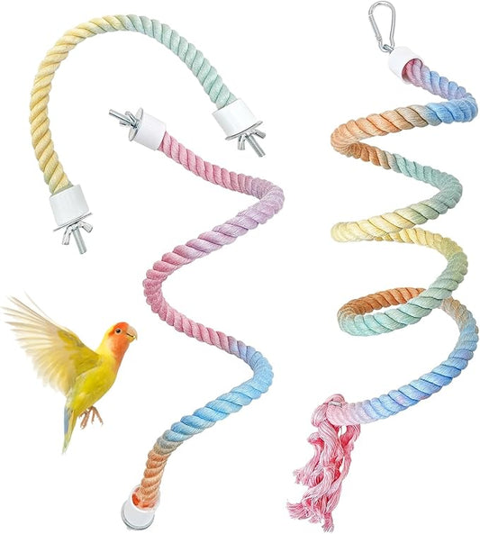 BNOSDM 3 Pcs Bird Rope Perches Gradient Colorful Bendable Climbing Rope Ladders Swings Toy Parakeet Cage Accessories for Parrots, Budgies, Cockatiels, Conures, Lovebirds