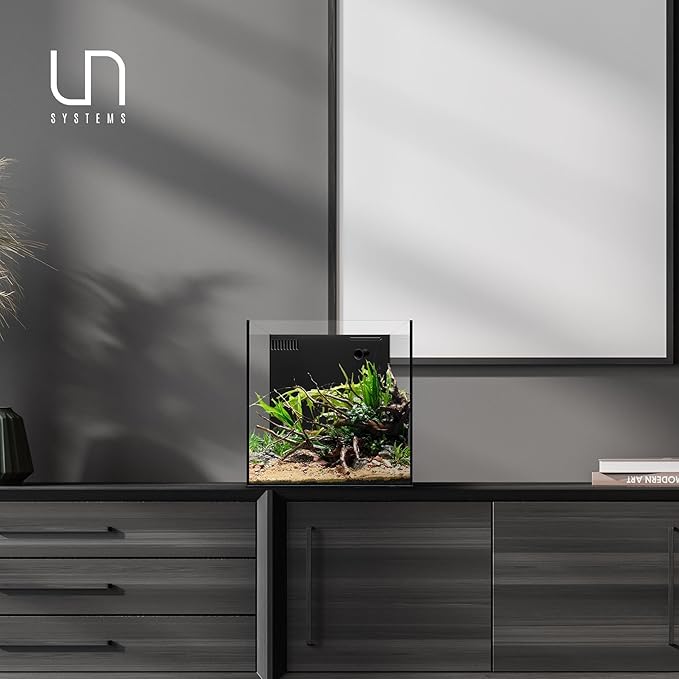 Ultum Nature Systems Dual AIO - Freshwater/Saltwater Compatible All in One Rimless Tank with Triple Chamber Filtration System, Integrated Filter Aquarium w/Leveling Mat - 17 Gallon, 40A, Black