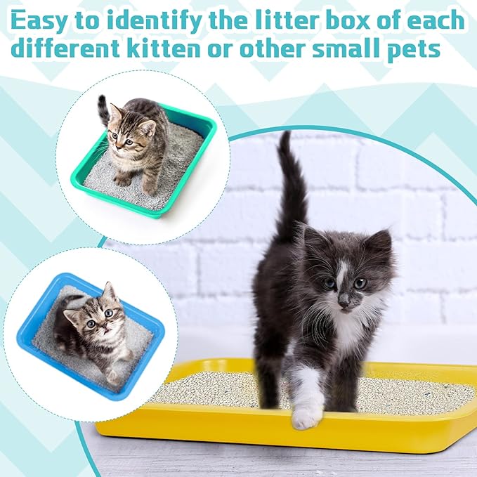 Tessco for you 3 Pcs Open Small Kitten Litter Box Rabbit Pan Waterproof Plastic Litter Tray Travel Toilet for Cats Bunny Guinea Pig Small Pet, Easy Clean(Classic Color,15.1 x 12 x 1.4 Inch)