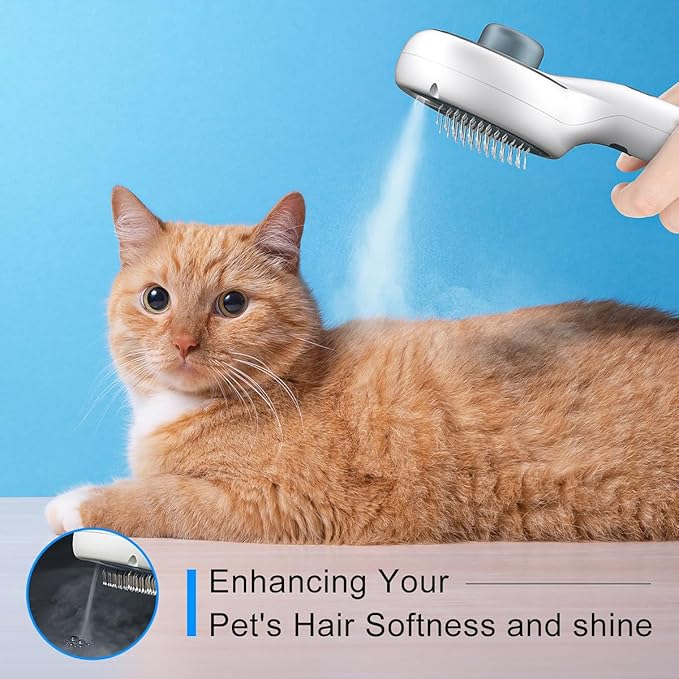 Cat Steam Brush for Indoor Cats – 3-in-1 Grooming Tool with Water Spray, Self-Cleaning Hair Comb for Long & Short Haired Cats and Dogs