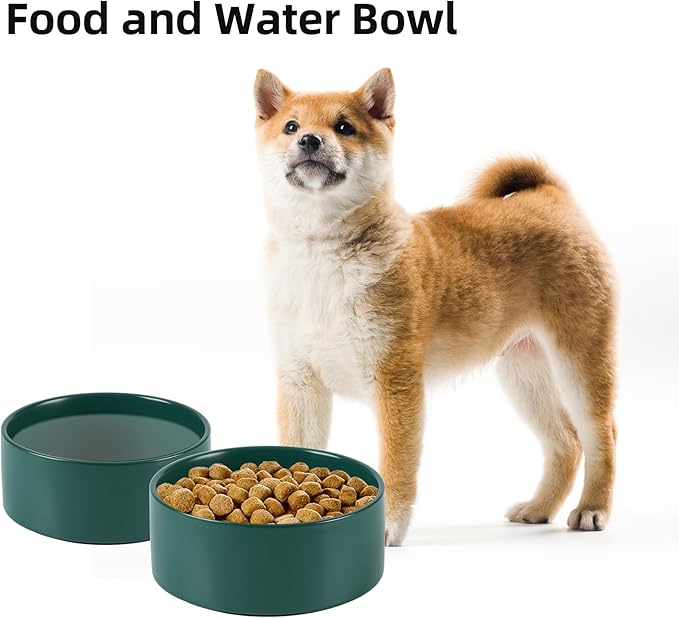 Ceramic 6.1inch Non-Slip Dog Food and Water Bowl for Small & Medium Breed Dogs,Pet Bowl for Replacement, Protects Cervical Spine (Green)