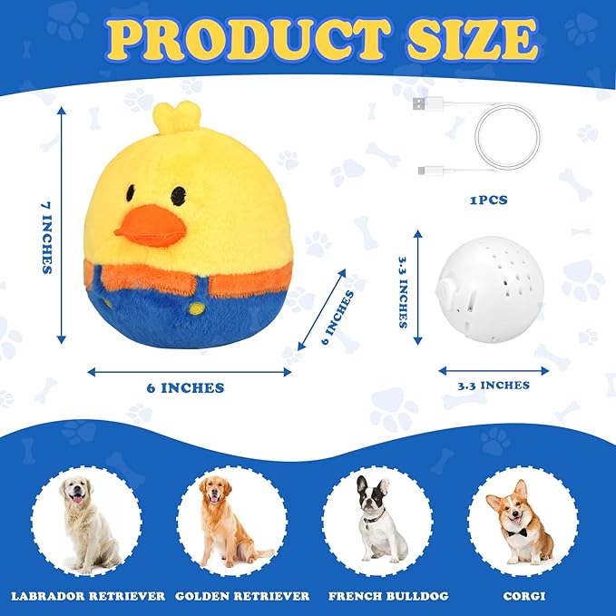 Rechargeable Interactive Moving Dog Toys, Automatic Crazy Jumping Duck for Boredom, Attractive Squeaky Plush Duck Covers A Talking Bouncing Ball with Recording Playback, Puppy Toys to Keep Them Busy