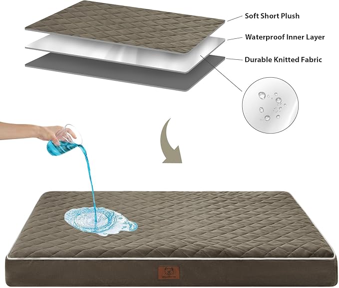 WNPETHOME Orthopedic XL Dog Beds Large Sized Dog, Waterproof Extra Large Dogs Bed with Removable Washable Cover, Multi-Needle Quilting Dogs Crate Bed