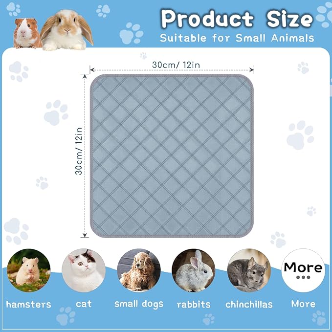 6 Packs Washable Guinea Pig Cage Liners, Waterproof Guinea Pig Pee Pads Reusable Absorbent Bedding Anti Slip Mats for Small Animals Bunny Rabbit Hamster (12 x 12in)