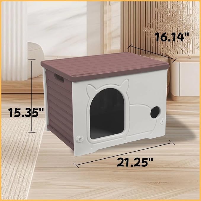 Plastic Outdoor Cat House Waterproof Feral Cat Shelter(Coffee)