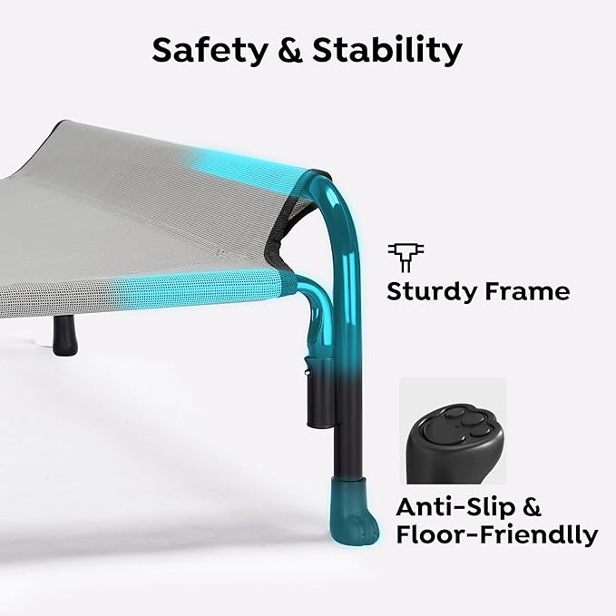 Veehoo XL Outdoor Elevated Dog Bed, Raised Dog Cot for Extra Large Dogs, Cooling Washable Waterproof Pet Hammock Beds with Slope Headrest, Breathable Mesh and Sturdy Frame, X-Large, Grey, CWC2204