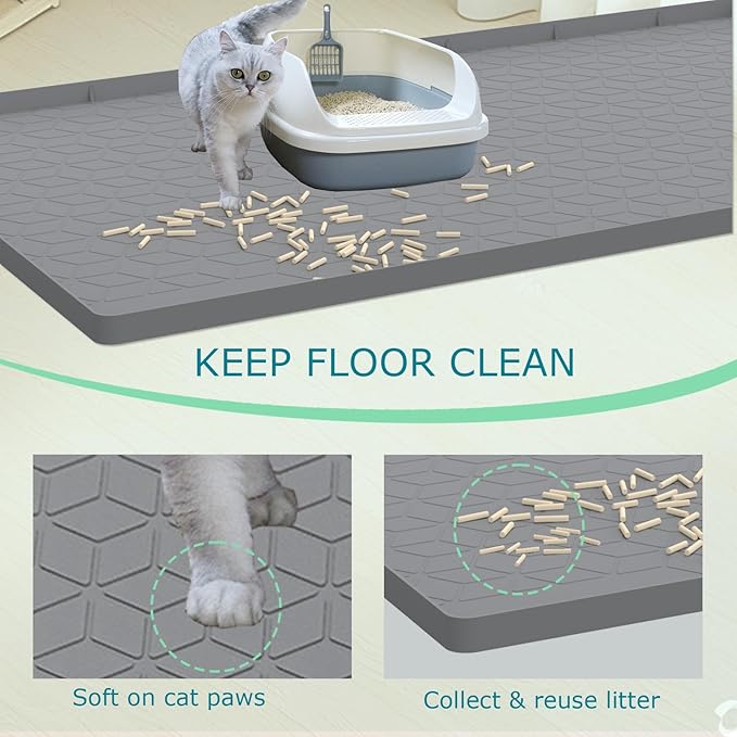 Cat Litter Mat for Litter Box, Silicone Large Cat Litter Trapping Mat - 31x22 in, Waterproof & Non-Slip, Durable & Easy Clean, Gray