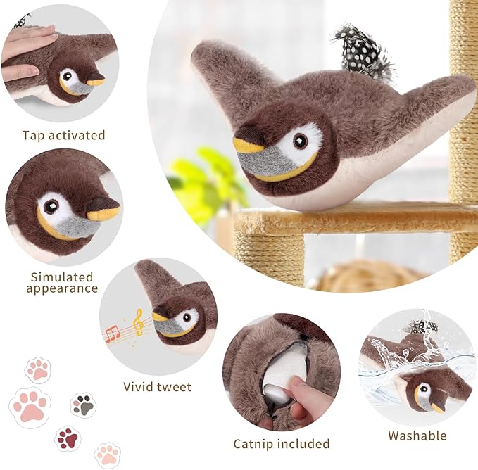 Cat Toys, Flapping Bird Cat Toy(No Flying), Interactive Catnip Toy with Springs & Catnip Bags, Chirping Noise Enrichment Moving Wings Dog Cat Kitten Toys, Flappy Flying Pets Toy for Indoor