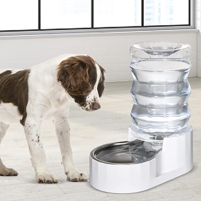 RIZZARI Automatic 7L Pet Waterer,Gravity Stainless Steel Water Dispenser, 100% BPA-Free, Large Capacity Water Feeder for Cats and Medium and Large-Sized Dogs (White,7L)