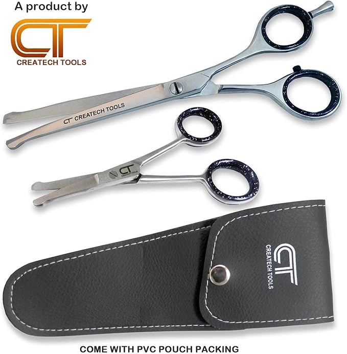 CT Pet Cat Dog Grooming Scissors Kit - 6 & 4 inch Hair Cutting Scissors Set, Japanese Stainless Steel Curved Blades with Safety Round Tips for Your Beloved Pets