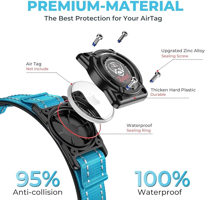 2025 Upgrade Airtag Dog Collar, Reflective Dog Collar with Airtag Holder, IP68 Waterproof| Metal Buckle| Ultra-Durable| Comfortable Padded, GPS Dog Collars for Medium Large Dogs (Blue,XL)