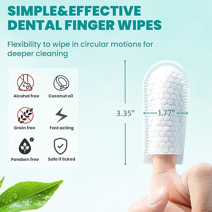 Wider Dental Care Finger Wipes 60 Counts,Teeth Cleaning Finger Wipes for Dogs & Cats,Reduces Plaque & Supports Oral Freshness,Small Animal Stain Removers, Unscented
