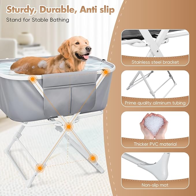 Portable Dog Bathtub, Elevatable Dog Washing Station for Bathing Shower and Grooming, Collapsible Dog Bath Tub for Small/Medium/Large Dogs, Cats & Other Pet (Puppy Bathtub)