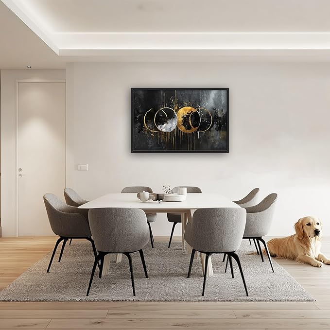 Quorin Abstract Sun Moon Large Wall Art Black and Gold Circle Pictures Sun and Moon Wall Decor Canvas Print Painting Artwork for Bathroom Living Room Bedroom 36L x 24W