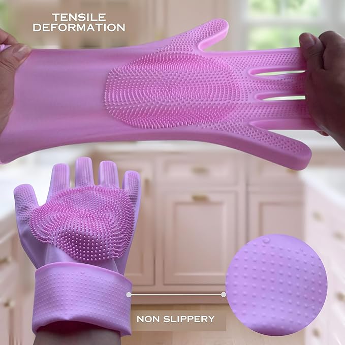 Grooming Gloves for Cats & Dogs - Pet Hair Removal Glove, Silicone Brush for Dog or Cat Washing, Puppy Bath Supplies for Shedding Cleaning Bathing & Massage, Fur Remover Mitt, Shower Shampoo Scrub