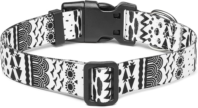 Mercano Adjustable Dog Collar - Special Design Patterns, Soft Nylon Comfortable Sturdy Pet Collar for Small Medium Large Dogs (S, Black White B)
