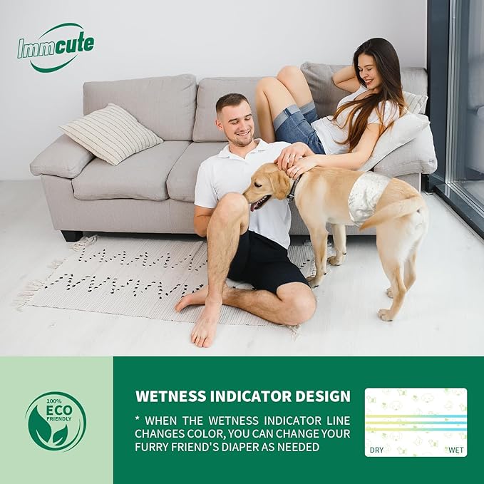 IMMCUTE Dog Diapers Male Small 50 Ct, Male Dog Diapers Disposable with Wetness Indicator, Adjustable Puppy Diapers Male, Flashdry Gel Technology, Male Dog Wraps for Incontinence & Marking