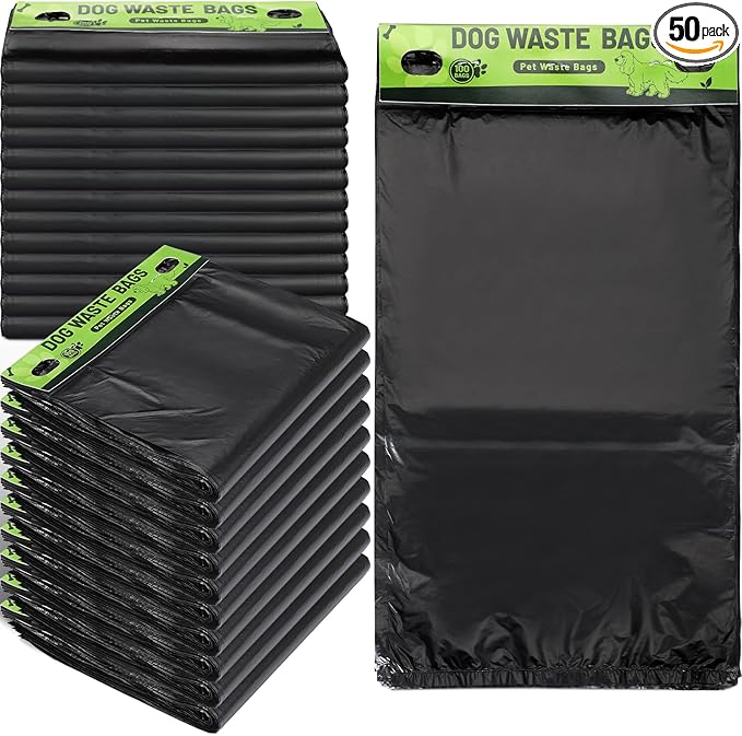 Ireer 5000 Pcs 50 Counts 5000 Pcs Header Bag Bulk Dog Pet Waste Bags Poop Easy Single Pull for Poop Dog Waste Station Fit Hang Hole Dispenser Home Outdoor (Black)