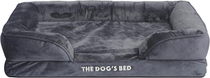 The Dog’s Bed, Orthopedic Standard Foam Waterproof Dog Bed with Standard Support, Large Grey Plush, Waterproof, Supportive Dog Bed with Replaceable Covers, Veterinary Approved