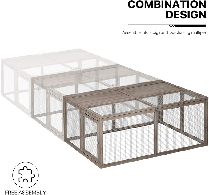 MoNiBloom Foldable Chicken Run Wood Chicken Coop Rabbit Hutch No Assembly Required Indoor/Outdoor Small Animal Nesting Box Portable Habitat Enclosure Spacious Pet Playpen 45.5 x 42.5 x 20 inch Grey