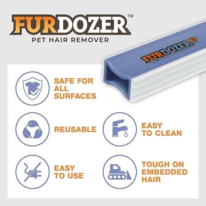 FurDozer X3 MINI Pet Hair Remover & Auto Detailing Tool - Cat & Dog Hair Remover for Carpet, Car Interior, Couch, Bedding, & Furniture - Reusable Pet Hair Removal Tool for Dog Fur & Lint, 3.5", Purple