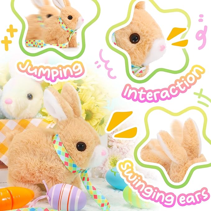 Tagitary Plush Toys Bunny Electronic Toy with Sounds,Wiggling Ears,Hopping,Twitching Mouth and Nose, Interactive Rabbit Toy for Kids with Leash,Easter Birthday Gift for Toddlers Kids