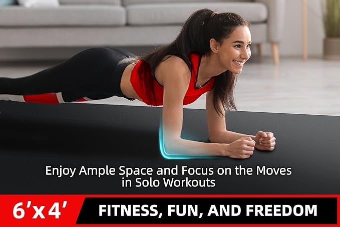 Large Exercise Mat for Home Workout,12‘x6’/10'x6'/9'x6'/8'x6'/7'x5'/6'x4' (7mm) Extra Thick Workout Mat, High-Density Gym Mat for Cardio, Jump Rope, MMA, Weights (Shoe-Friendly)